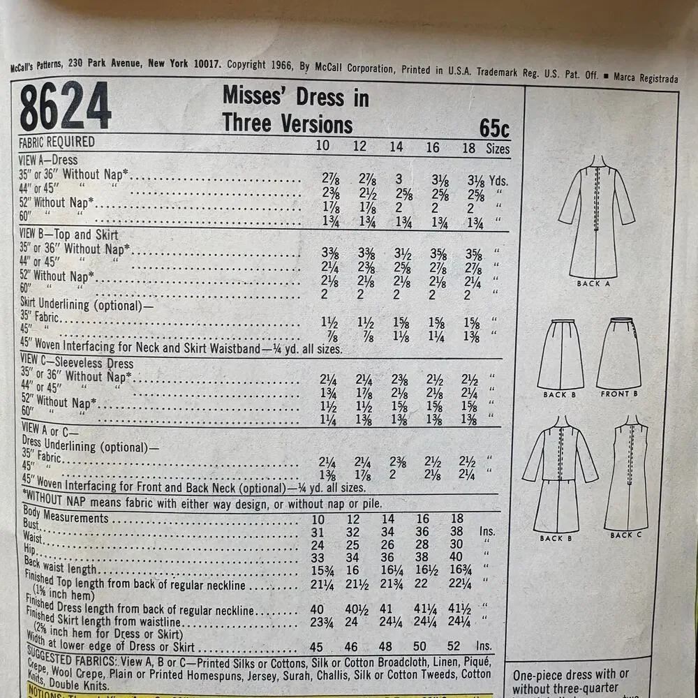 McCall's 8624 Size 10 Bust 31 Misses Dress One and Two Pc Cut Complete 1960s Mod